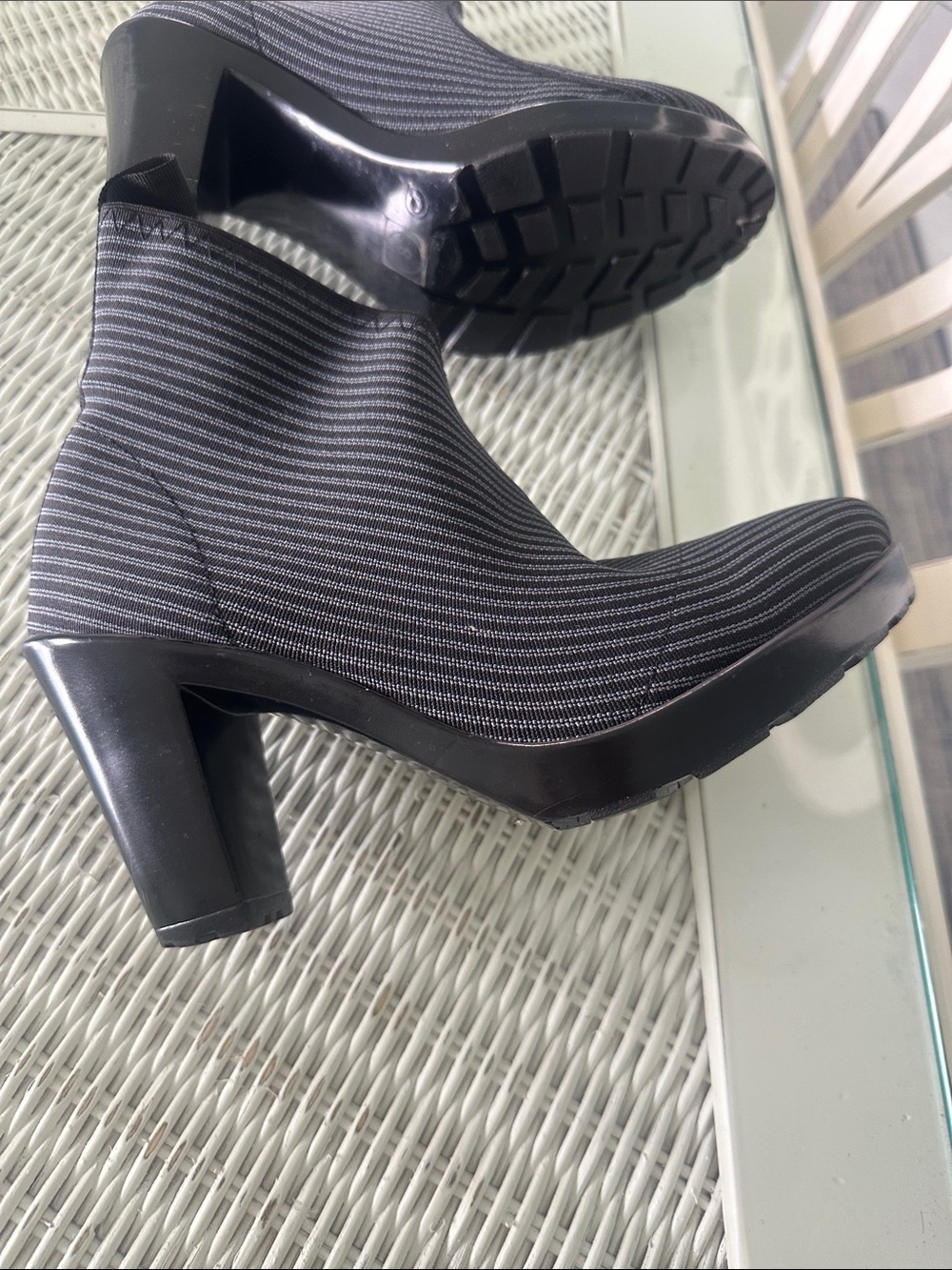 CHARLESTON SHOE CO. Black Pinstripe Ankle Booties
